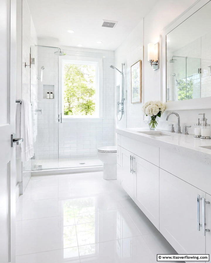 Glossy White Tiles for a Reflective Finish - 30 Elegant White Tile Bathroom Design Concepts