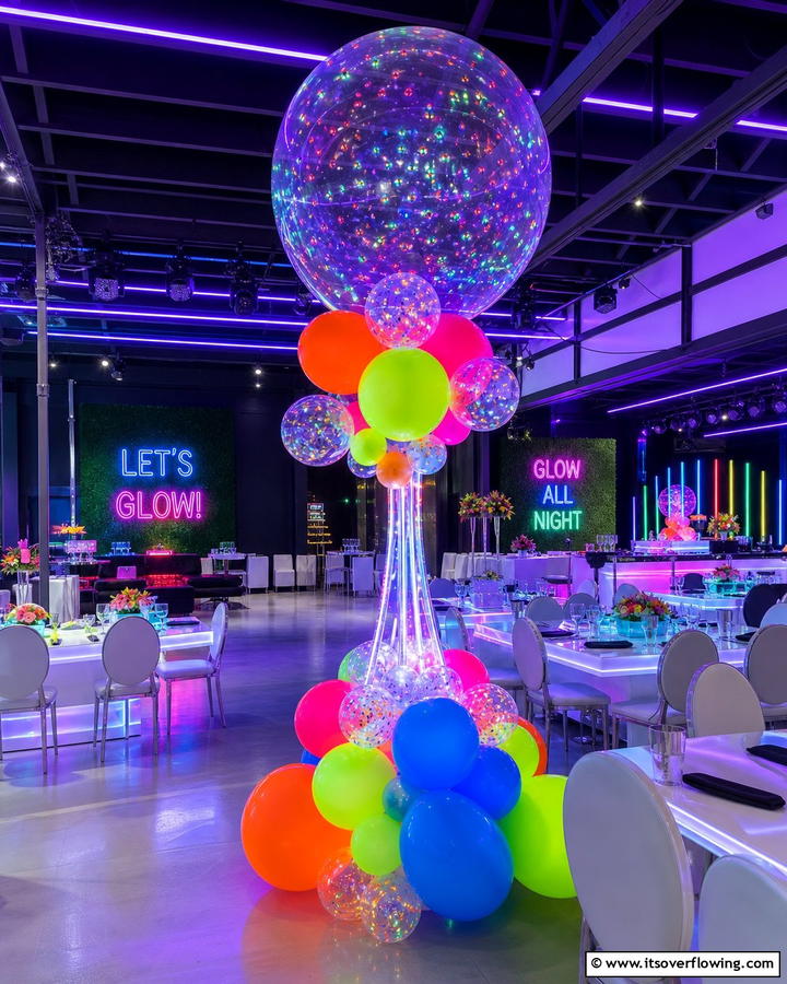 Glow in the Dark Balloon Display - 25 Stunning Balloon Centerpiece Ideas for Any Event