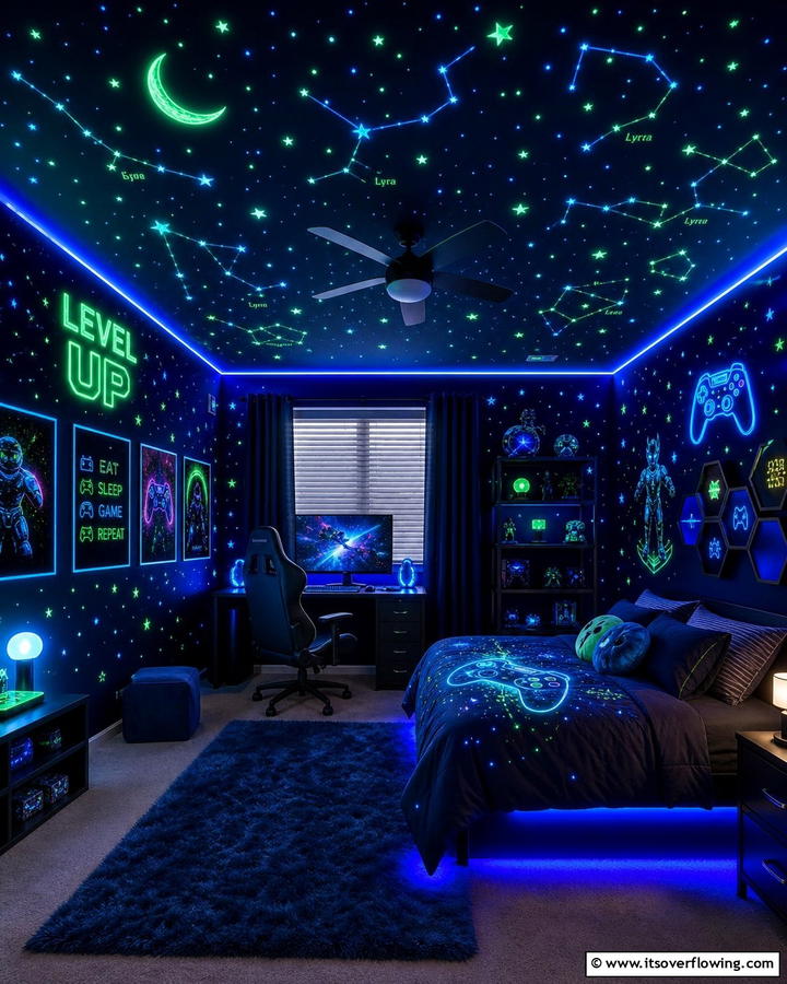 Glow in the Dark Decor - 25 Boys Gaming Bedroom Ideas for the Ultimate Gaming Setup