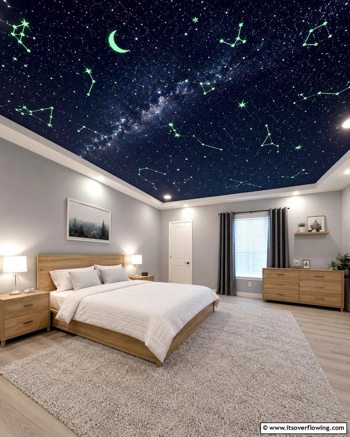 Glow in the Dark Starry Ceiling - 25 Space-Themed Room Ideas for Kids and Adults