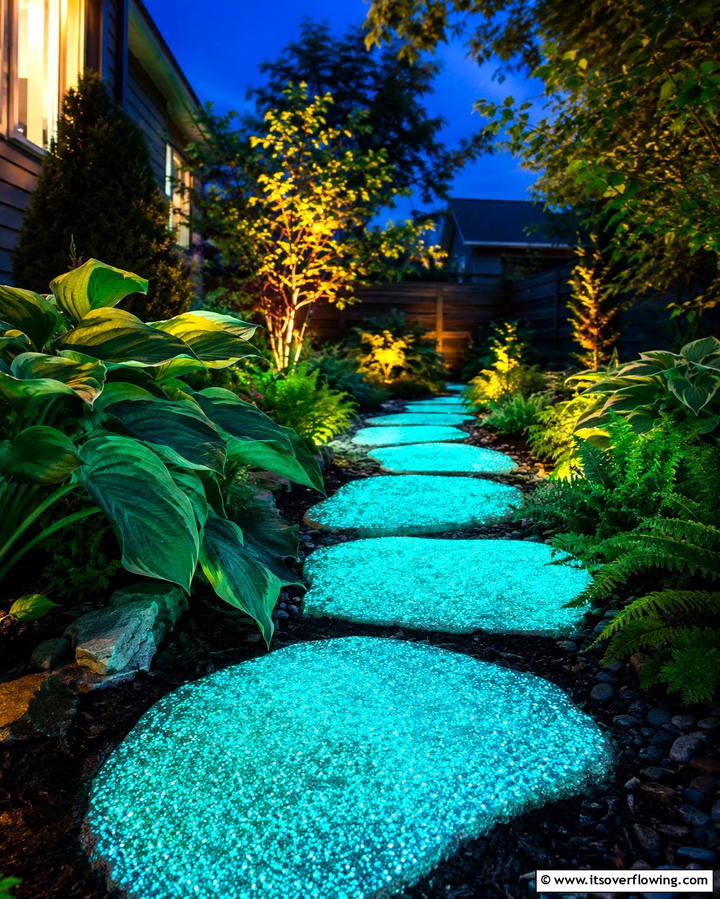 Glow in the Dark Stones - 30 Creative Stepping Stone Walkway Garden Ideas