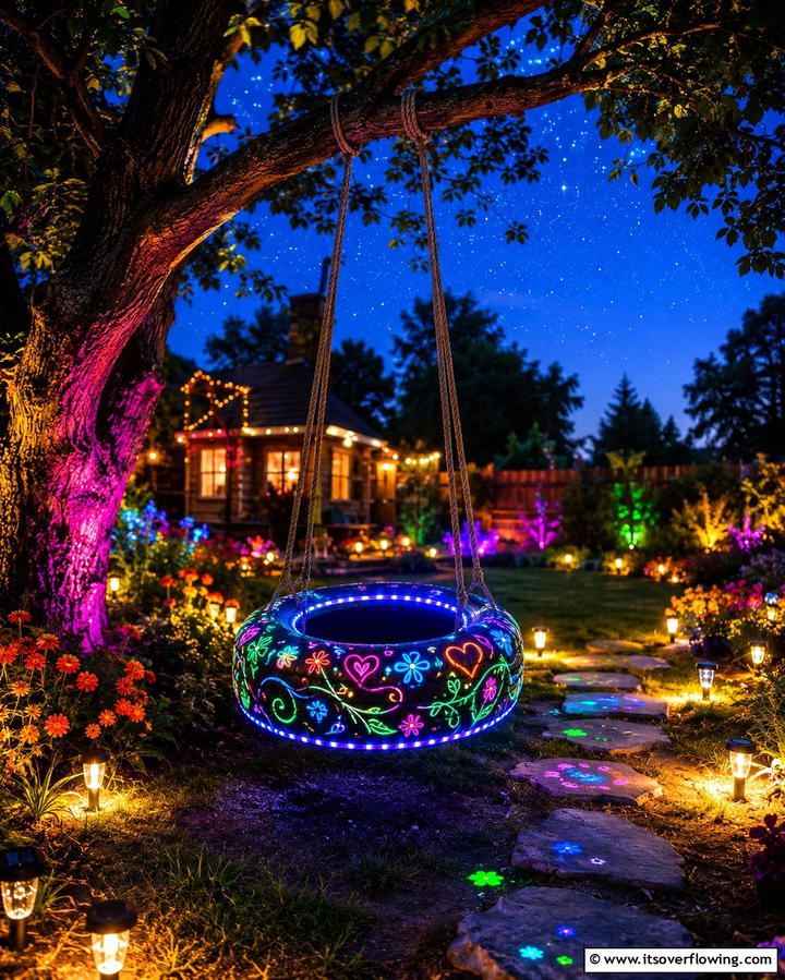 Glow in the Dark Tire Swing - 20 Tire Swing Ideas for Fun Outdoor Spaces