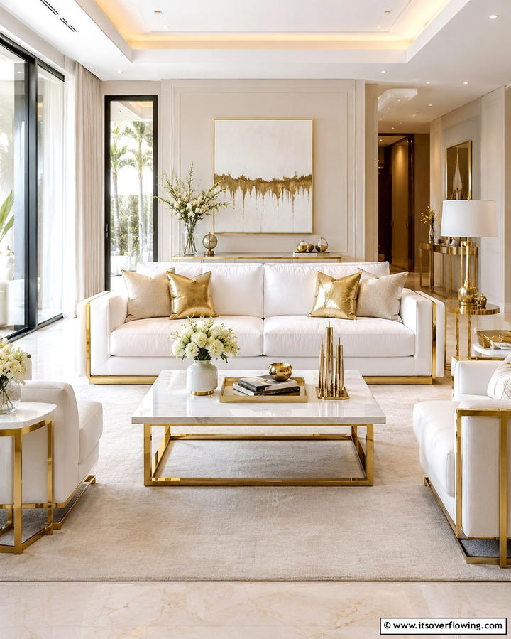 Gold Accent Chairs - 25 White and Gold Living Room Ideas for Elegance