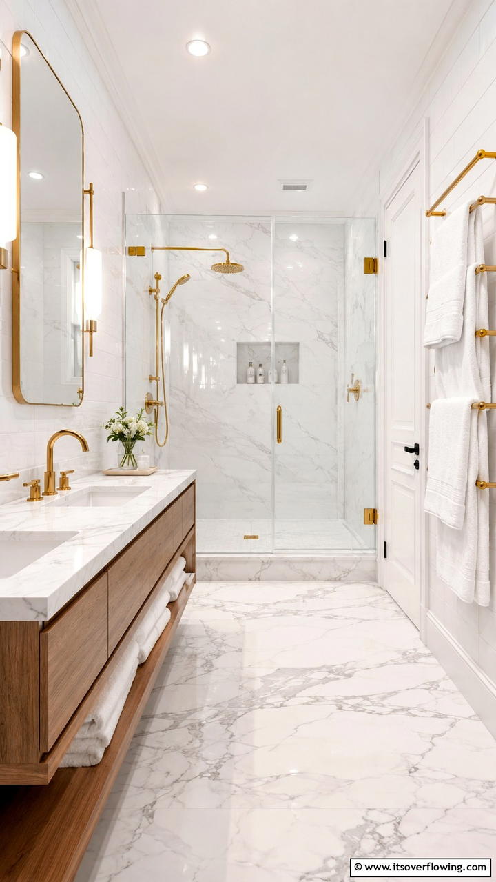 Gold Accent Fixtures - 30 Gold Bathroom Ideas for Luxurious, Modern Spaces
