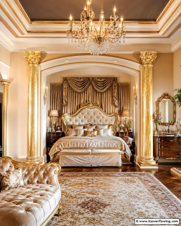 Gold Accent Pillars - 25 Gold Bedroom Ideas for a Luxurious Retreat