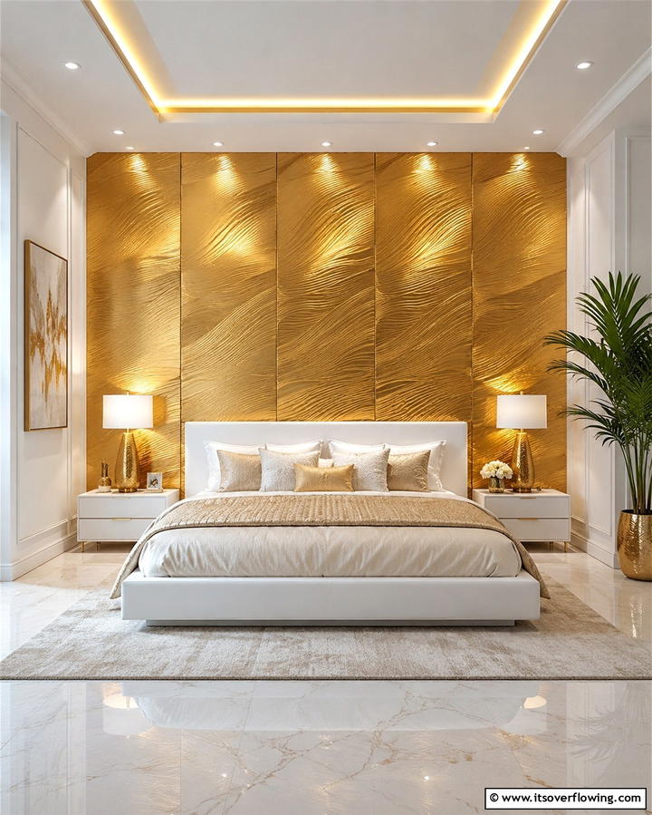 Gold Accent Wall - 25 White and Gold Bedroom Ideas for a Serene Retreat