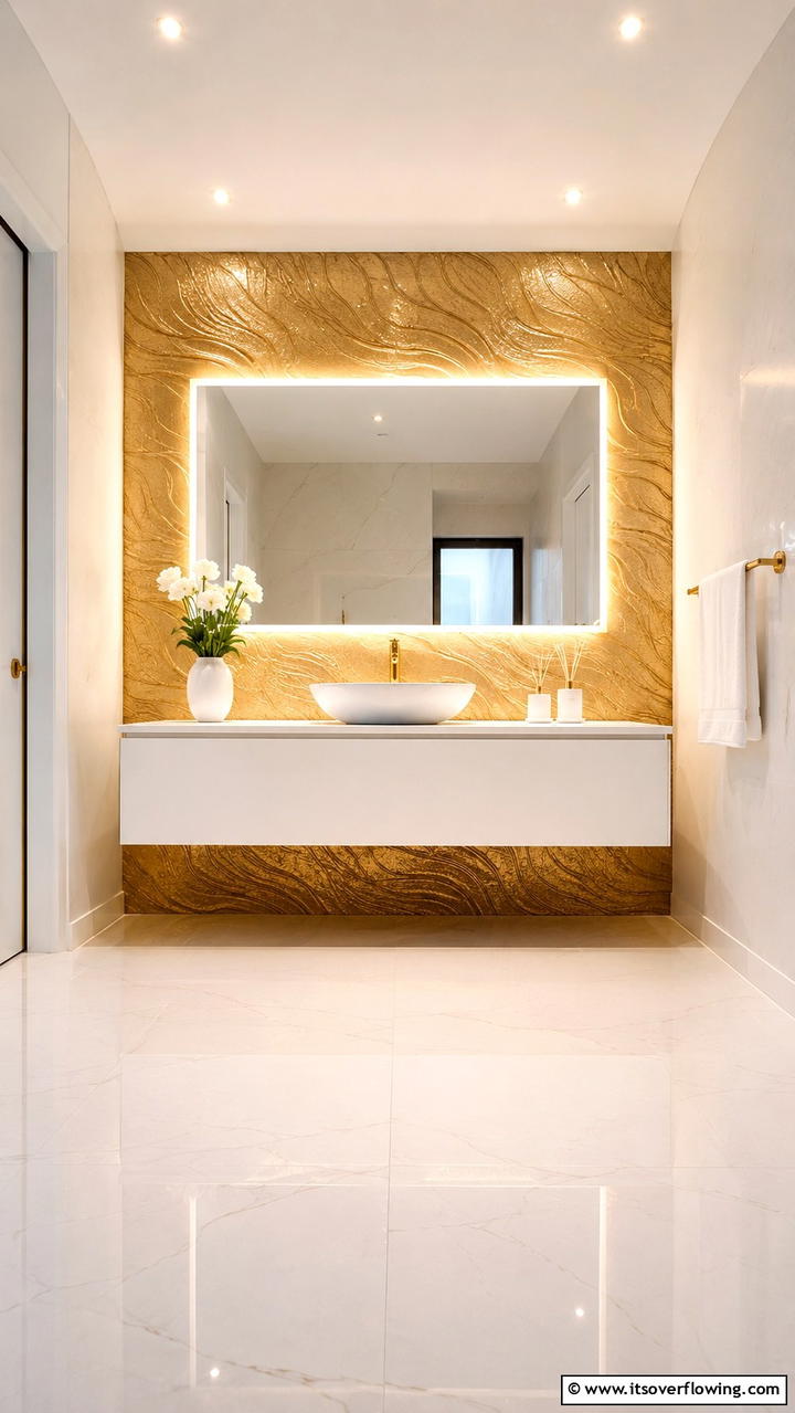 Gold Accented Walls - 30 Gold Bathroom Ideas for Luxurious, Modern Spaces