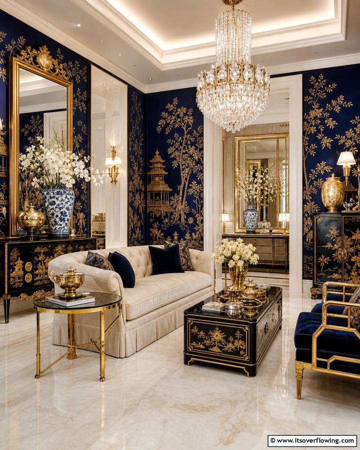 Gold Accents for a Glamorous Look - 20 Chinoiserie Living Room Ideas for Timeless Style