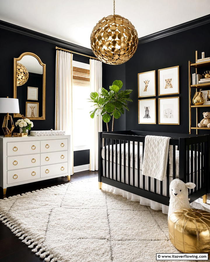 Gold Accents with Black - 25 Black Nursery Ideas for Modern Baby Rooms