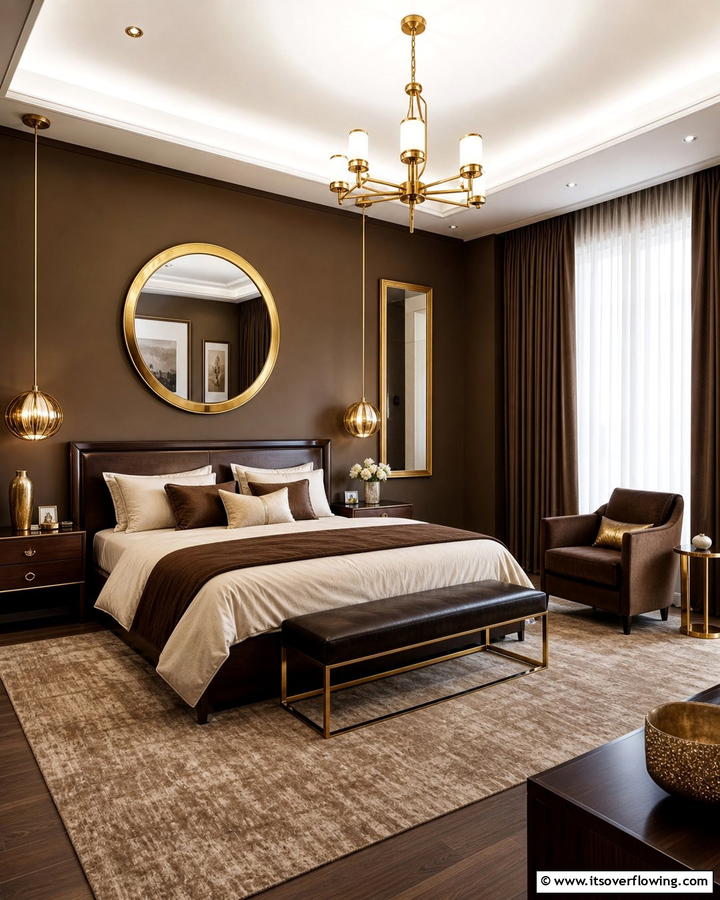 Gold Accents with Brown - 25 Brown Bedroom Ideas for a Warm and Cozy Atmosphere