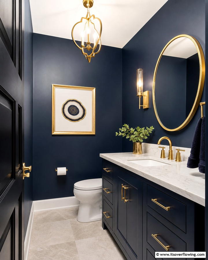 Gold Accents with Navy Walls - 20 Navy Blue Powder Room Ideas for a Chic Look