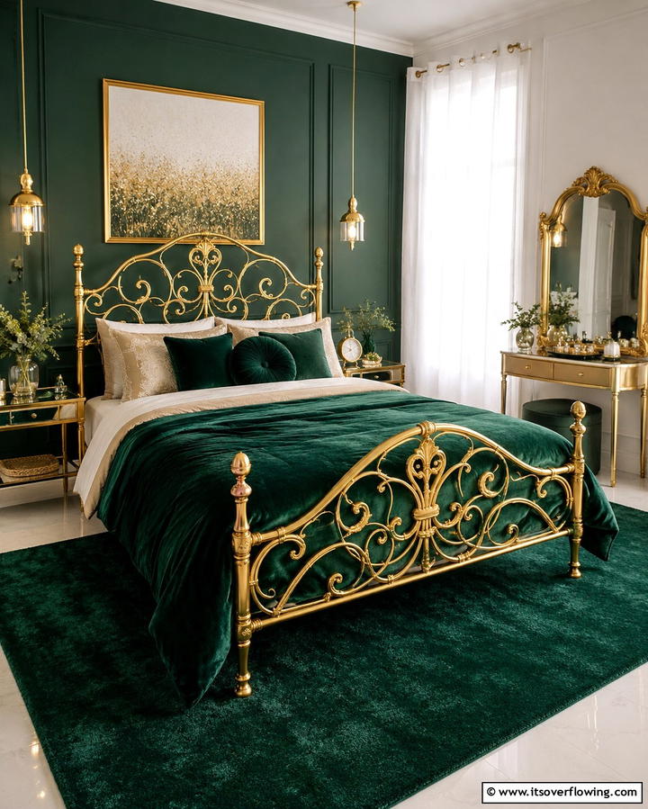 Gold Bed Frames for Timeless Elegance - 25 Emerald Green and Gold Bedroom Ideas for a Luxurious Retreat