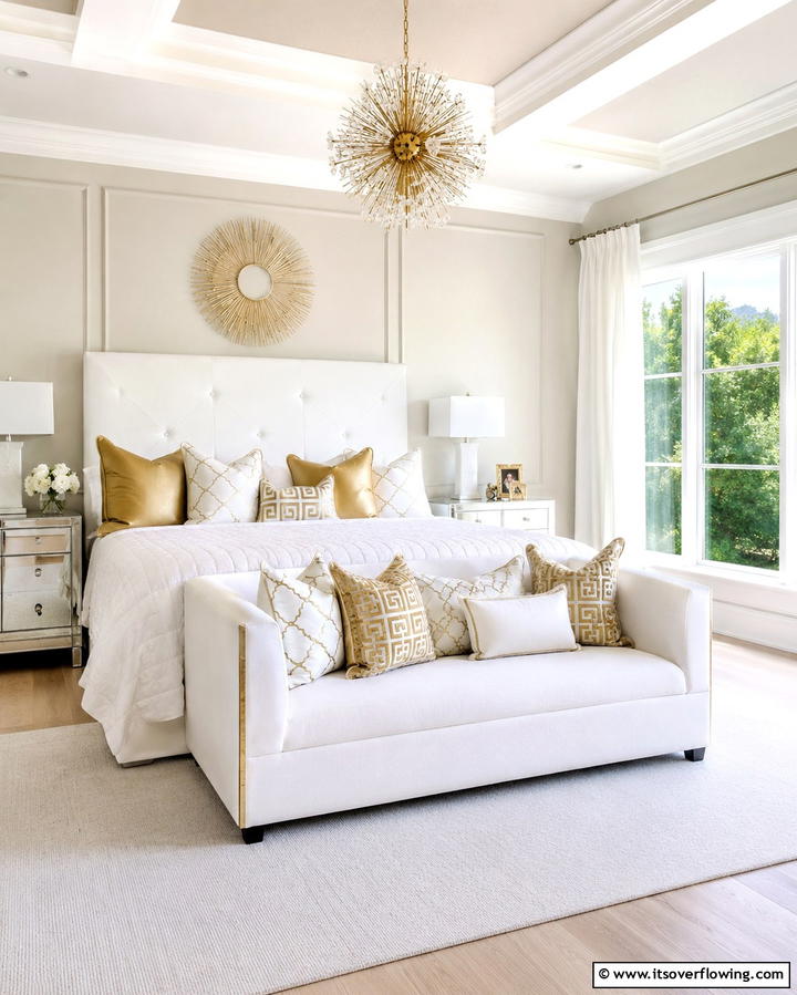 Gold Bedside Tables - 25 White and Gold Bedroom Ideas for a Serene Retreat