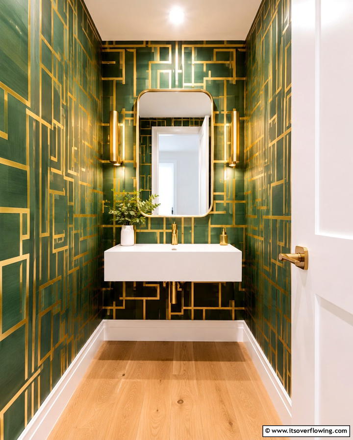 Gold Ceiling Fixtures with Green Tiles - 25 Luxurious Green and Gold Bathroom Design Ideas