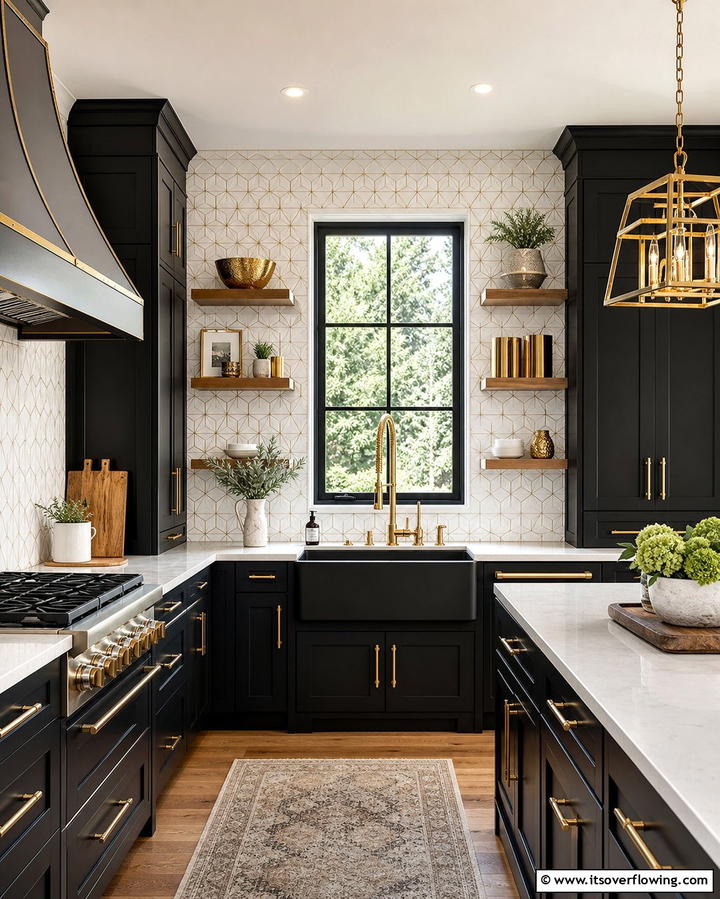 Gold Faucets with Black Sinks for Luxurious Contrast - 25 Black and Gold Kitchen Ideas for a Luxurious Look