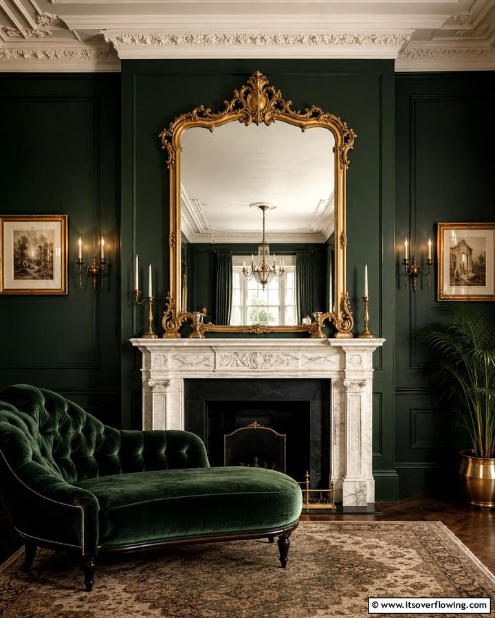 Gold Framed Mirrors - 25 Victorian Dark Green Living Room Ideas for Drama