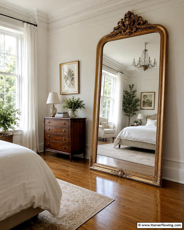 Gold Framed Mirrors - 25 White and Gold Bedroom Ideas for a Serene Retreat