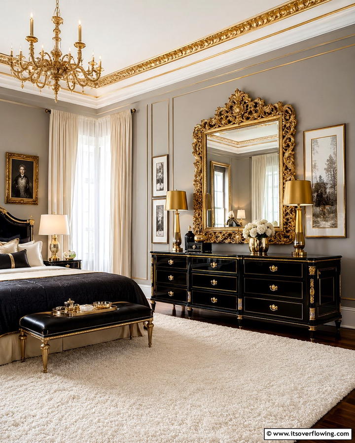 Gold Framed MirrorsOne - 25 Stunning Black and Gold Bedroom Design Ideas