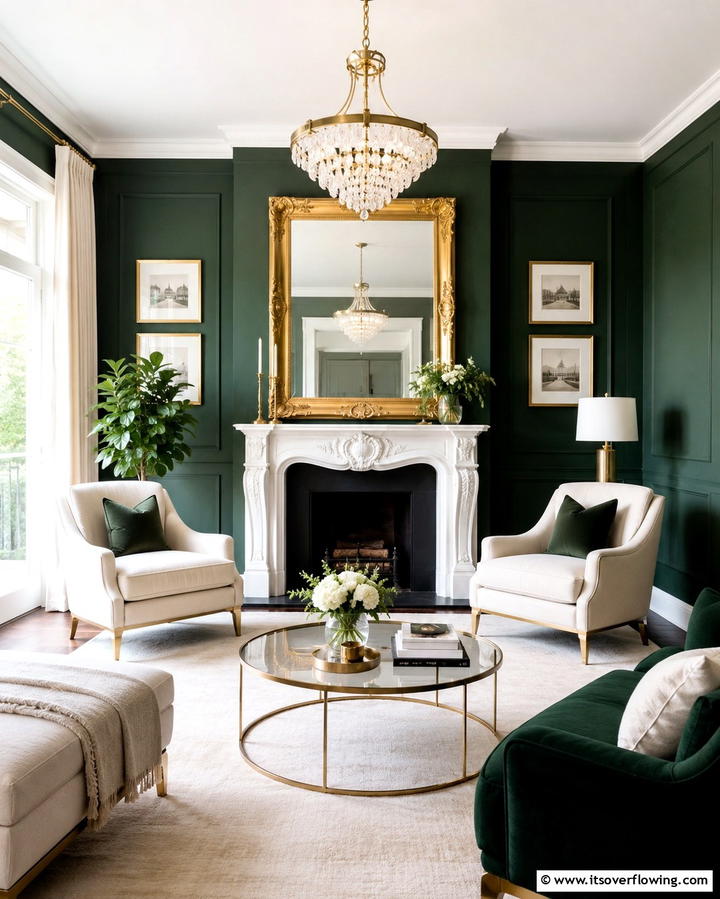 Gold Framed Wall Mirrors - 25 Green and Gold Living Room Ideas for Luxury