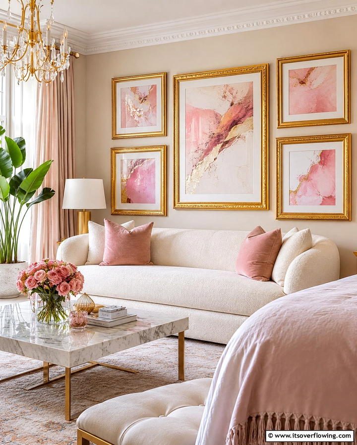Gold Frames for Pink Artwork - 25 Pink and Gold Bedroom Ideas for a Luxurious Retreat