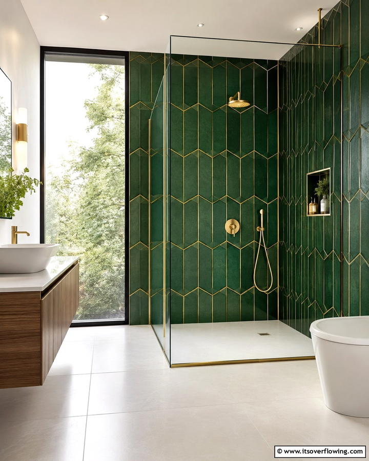 Gold Hardware and Faucets - 25 Luxurious Green and Gold Bathroom Design Ideas
