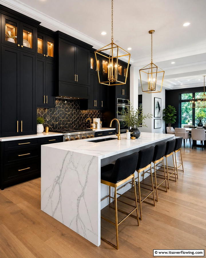 Gold Hardware on Black Cabinets for Subtle Elegance - 25 Black and Gold Kitchen Ideas for a Luxurious Look