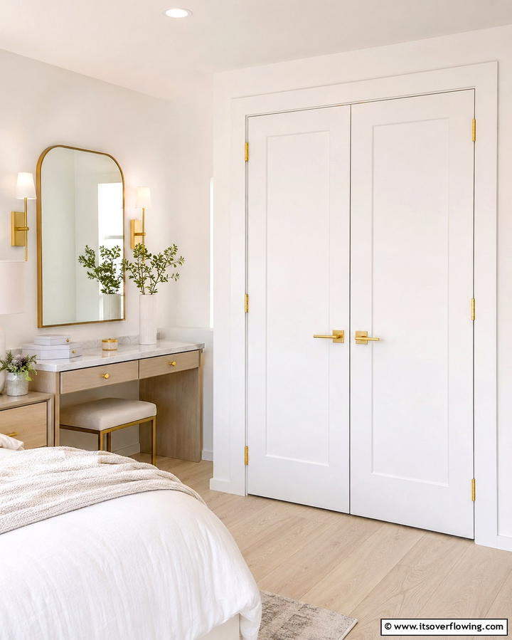 Gold Hardware on White Doors - 25 White and Gold Bedroom Ideas for a Serene Retreat