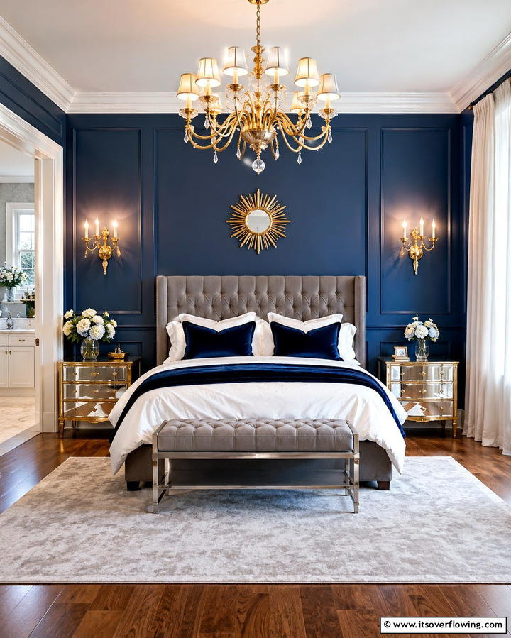 Gold Light Fixtures Against Blue Backdrops - 25 Blue and Gold Bedroom Ideas for a Regal Atmosphere