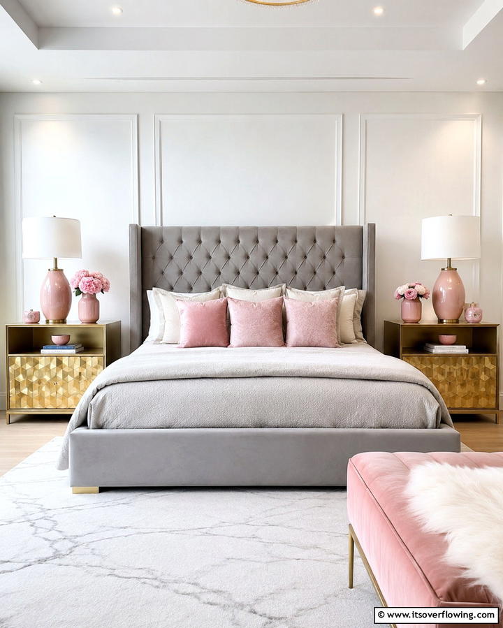 Gold Nightstands with Pink Accents - 25 Pink and Gold Bedroom Ideas for a Luxurious Retreat