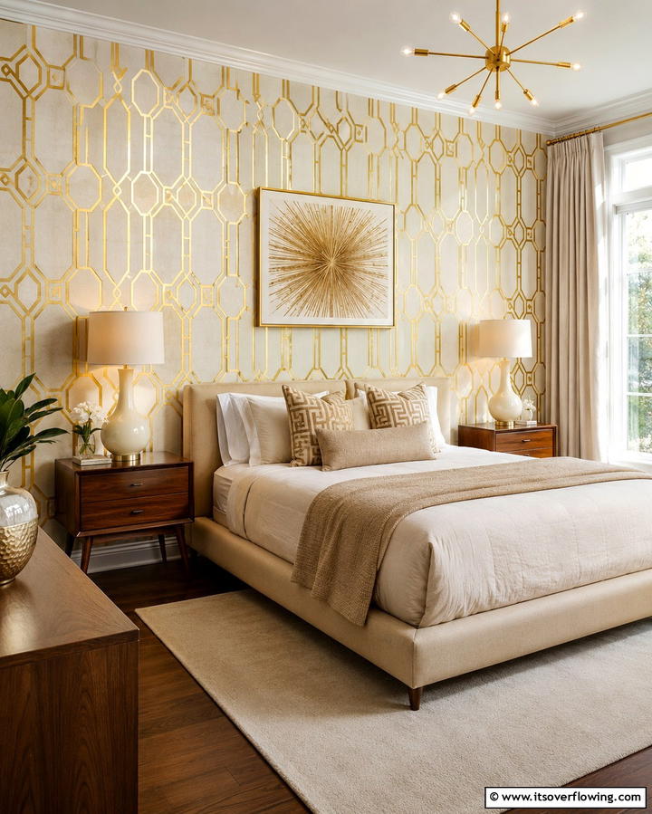 Gold Patterned Wallpaper - 25 Gold Bedroom Ideas for a Luxurious Retreat