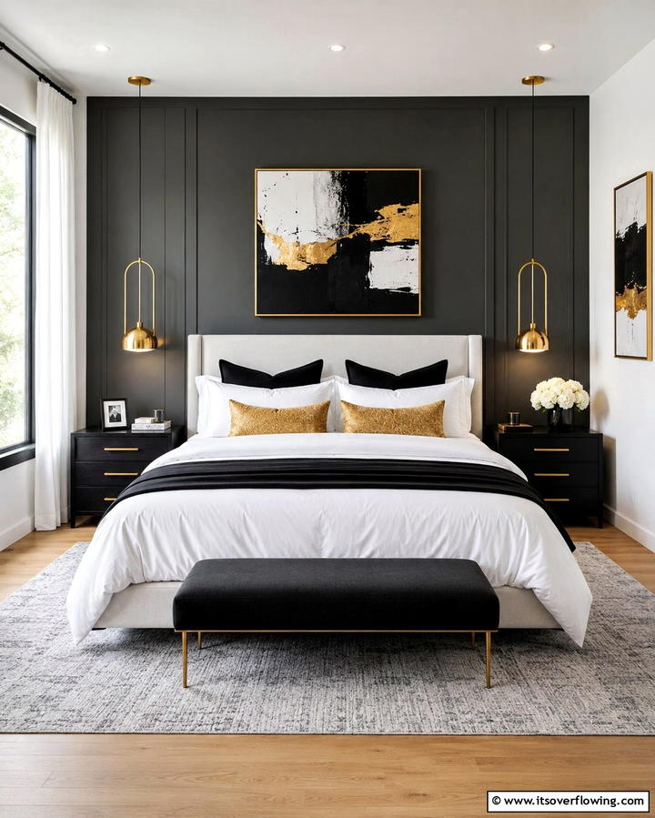 Gold Pendant Lamps - 25 Stunning Black and Gold Bedroom Design Ideas