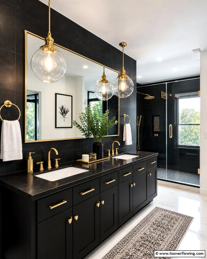 Gold Pendant Lighting - 25 Black and Gold Bathroom Ideas for a Glamorous Space