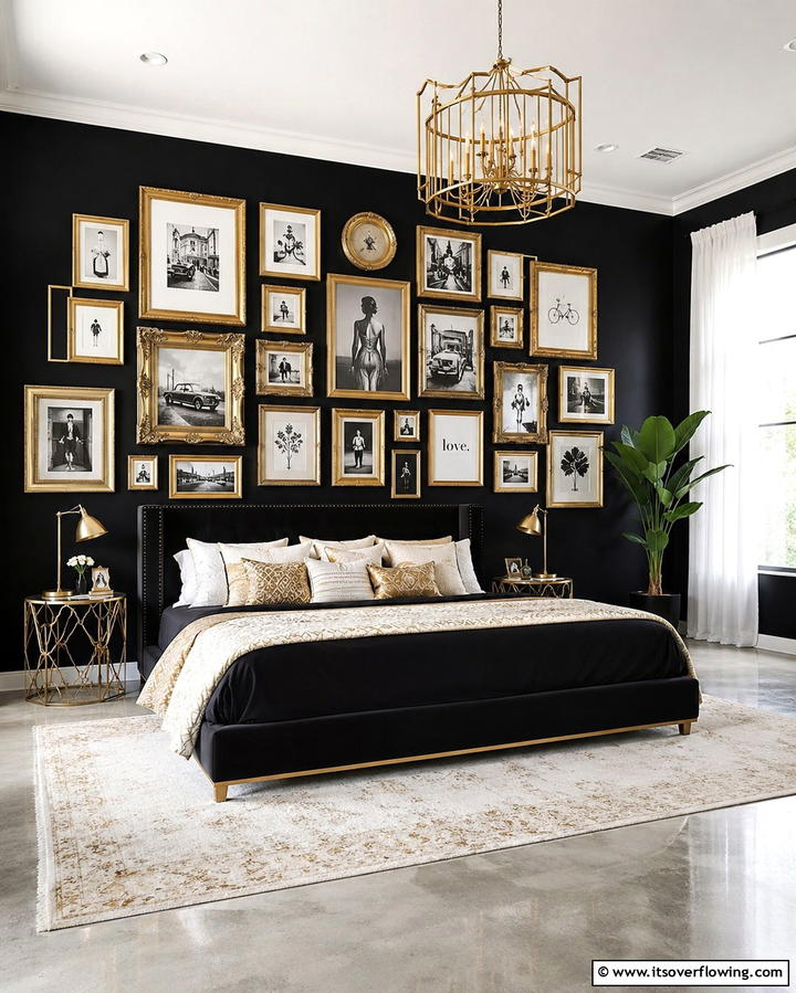 Gold Picture Frames - 25 Stunning Black and Gold Bedroom Design Ideas
