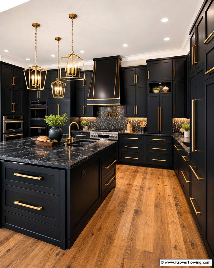 Gold Plated Cabinet Handles - 25 Black and Gold Kitchen Ideas for a Luxurious Look