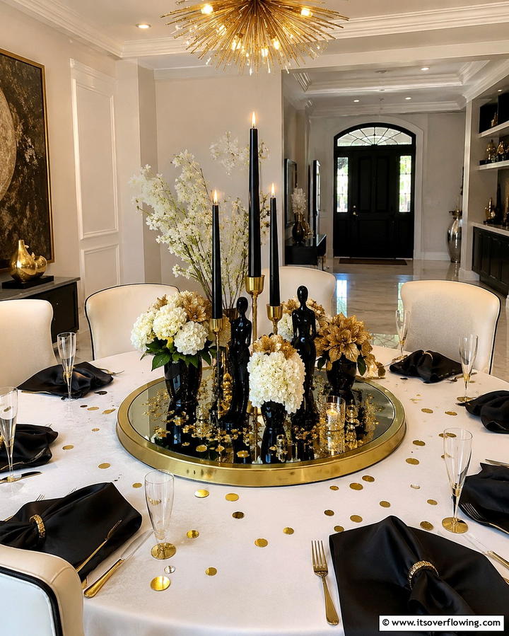 Gold Plated Mirror Bases - 25 Stunning Black and Gold Centerpiece Ideas for Your Home