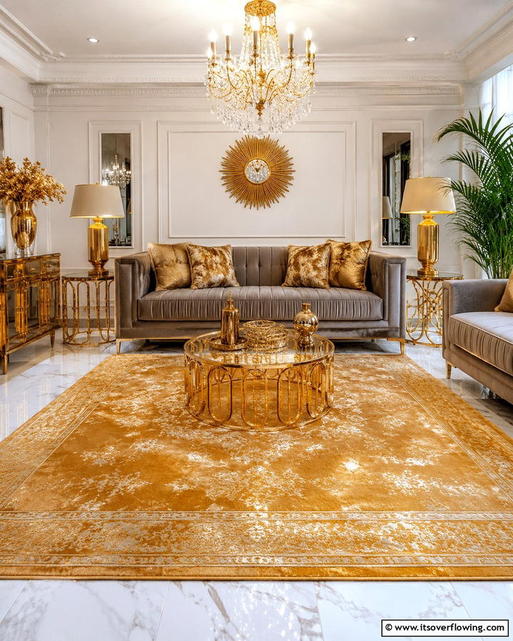 Gold Rug for a Luxurious Touch - 20 Perfect Rug Colors to Pair with a Grey Couch for Any Room
