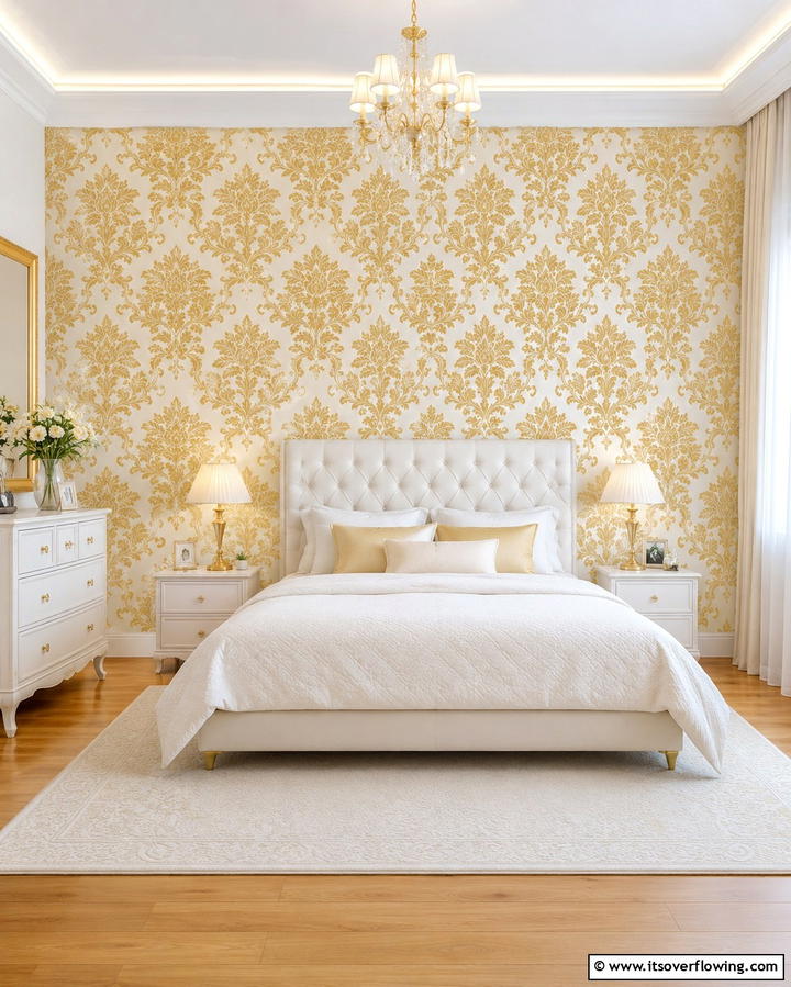 Gold Table Lamps with White Shades - 25 White and Gold Bedroom Ideas for a Serene Retreat