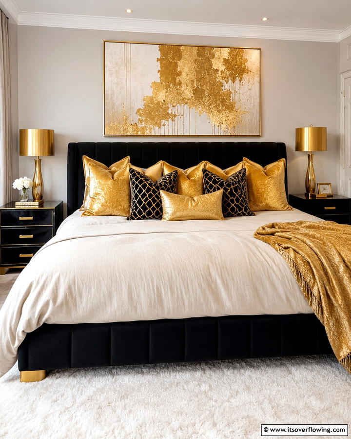 Gold Throw Pillows - 25 Stunning Black and Gold Bedroom Design Ideas