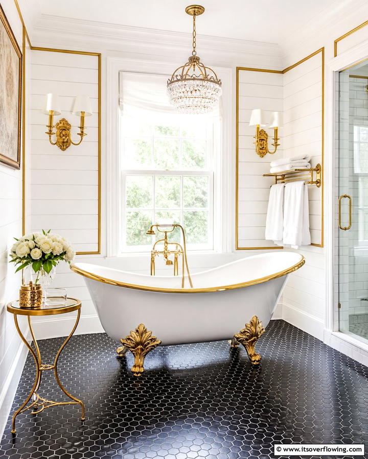 Gold Trimmed Bathtubs - 25 Black and Gold Bathroom Ideas for a Glamorous Space