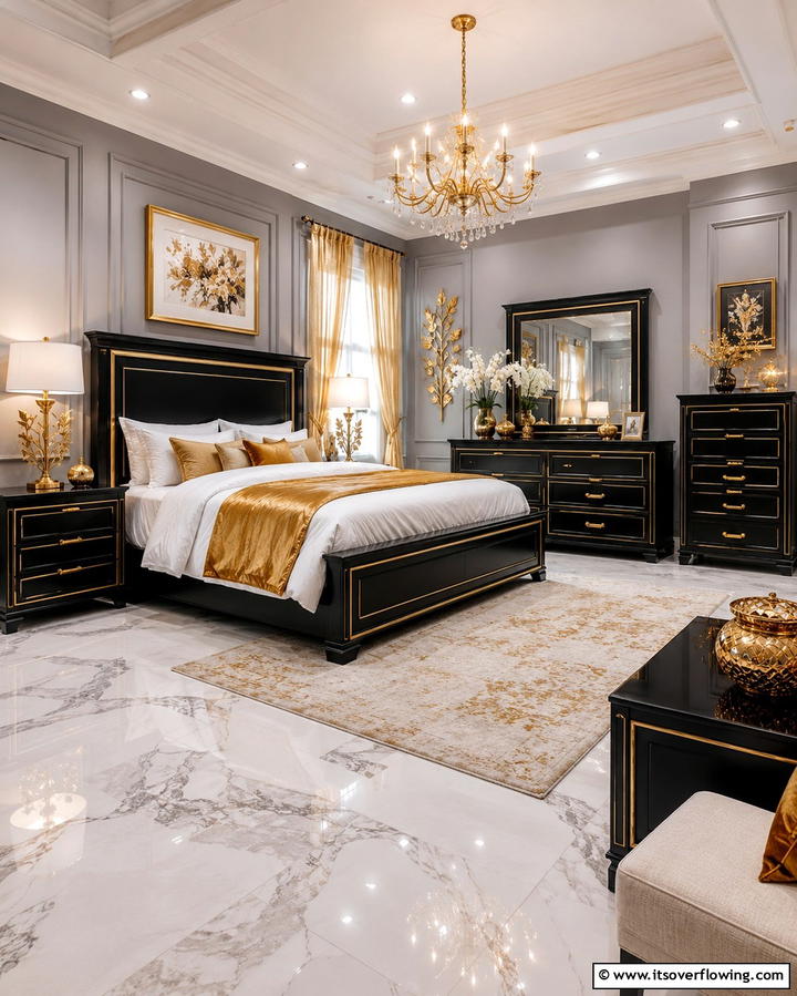 Gold Trimmed Black Furniture - 25 Stunning Black and Gold Bedroom Design Ideas