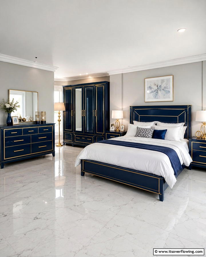 Gold Trimmed Blue Furniture - 25 Blue and Gold Bedroom Ideas for a Regal Atmosphere