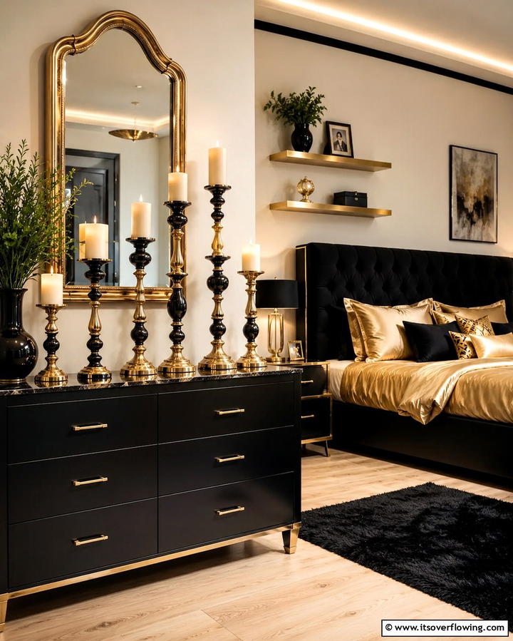 Gold and Black Candle Holders - 25 Stunning Black and Gold Bedroom Design Ideas