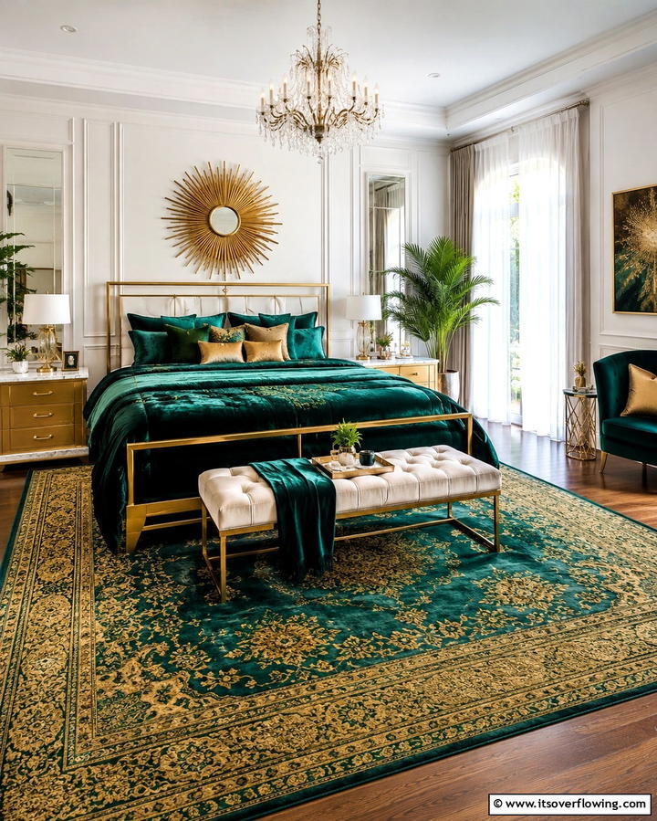 Gold and Emerald Green Area Rug - 25 Emerald Green and Gold Bedroom Ideas for a Luxurious Retreat