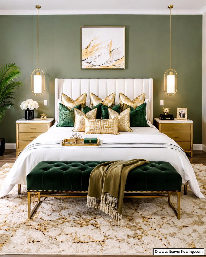 Gold and Green Decorative Pillows - 25 Emerald Green and Gold Bedroom Ideas for a Luxurious Retreat