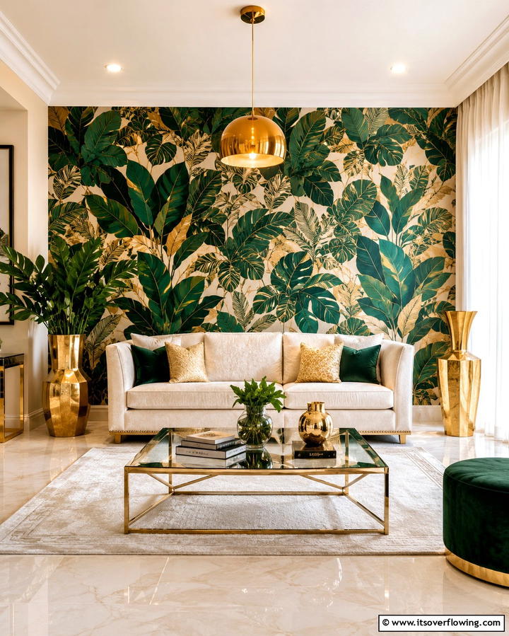 Gold and Green Patterned Wallpaper - 25 Emerald Green and Gold Living Room Ideas for Luxury