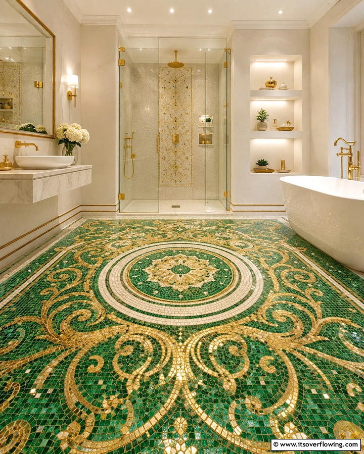 Gold and Green Wallpaper - 25 Luxurious Green and Gold Bathroom Design Ideas