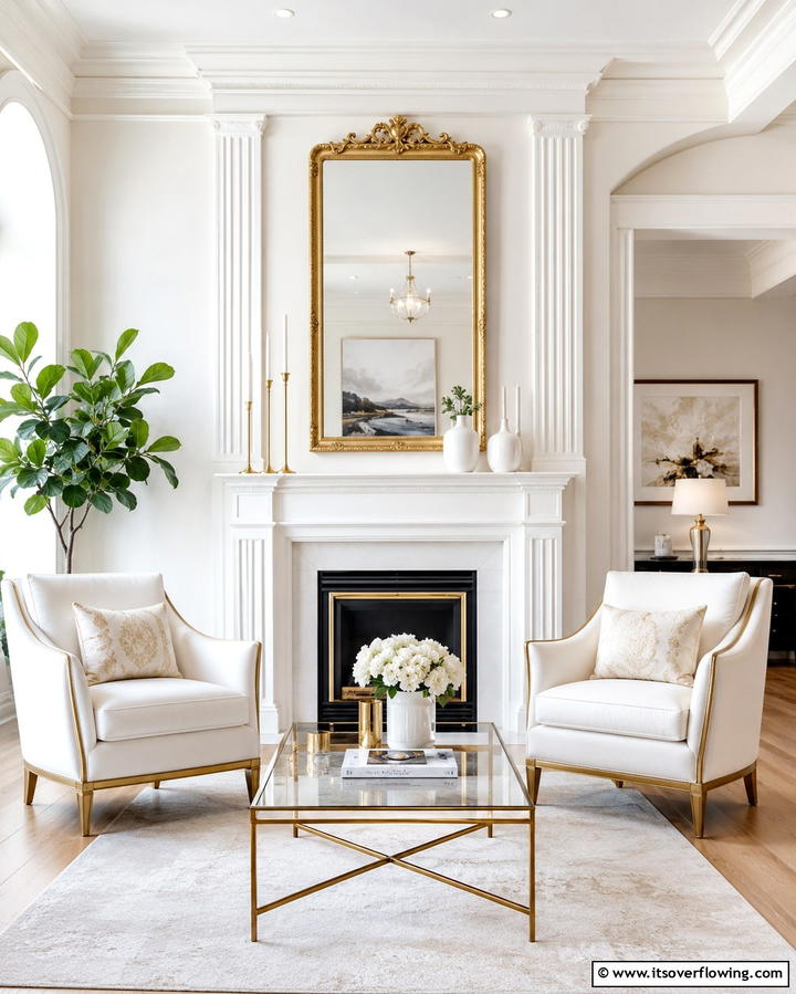 Gold and White Fireplace Mantel - 25 White and Gold Living Room Ideas for Elegance