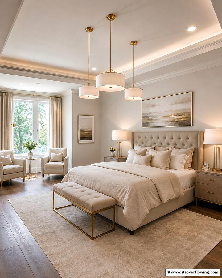 Gold and White Lighting Fixtures - 25 White and Gold Bedroom Ideas for a Serene Retreat