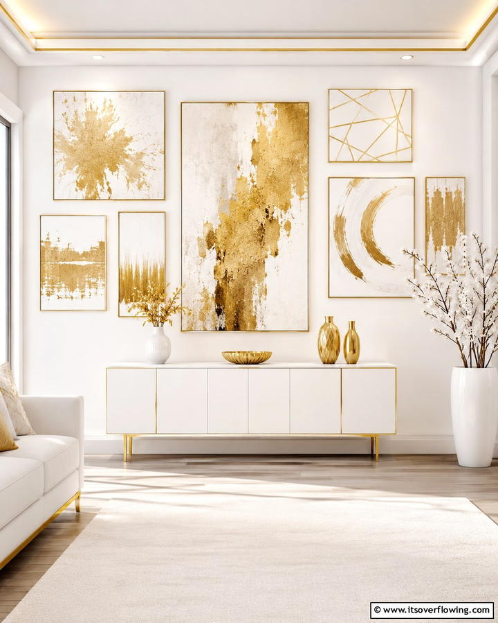 Gold and White Wall Art - 25 White and Gold Living Room Ideas for Elegance