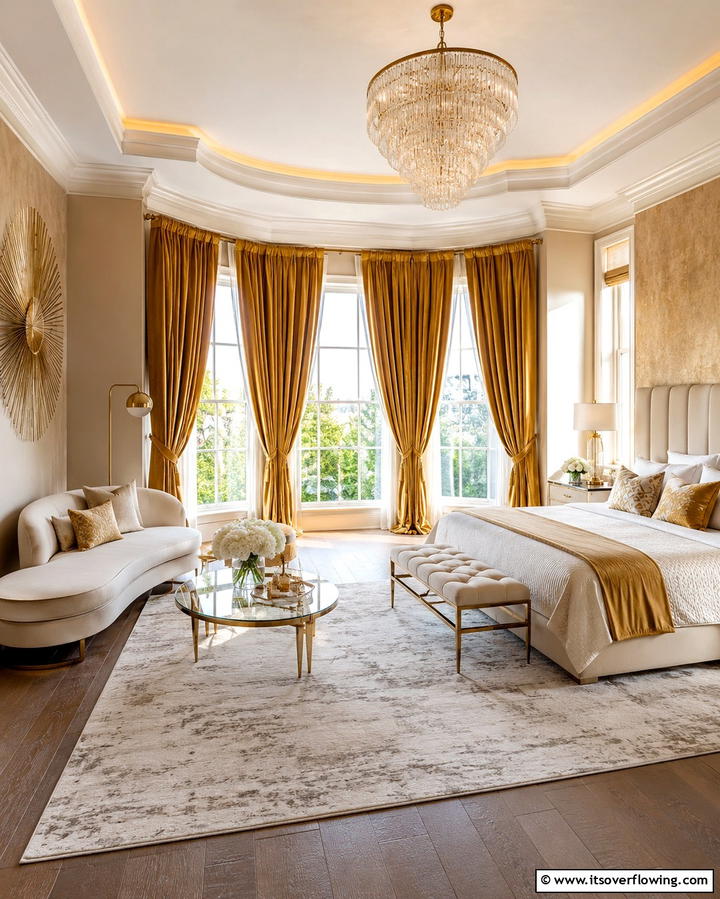 Golden Curtains - 25 Gold Bedroom Ideas for a Luxurious Retreat